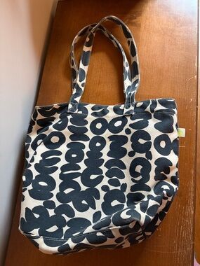 Black and Cream Patterned Canvas Tote Bag